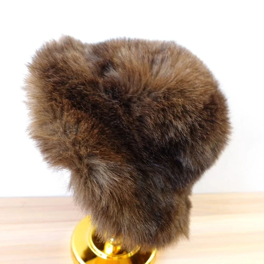 Vintage Real Fur Pillbox Hat Womens Brown Russian Cossack Fuzzy Winter Luxury - Picture 2 of 10